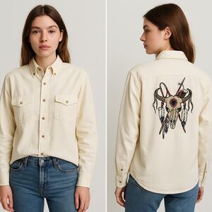 Crazy Cowboy‎ Cream Embroidered Western Shirt Sz. S
